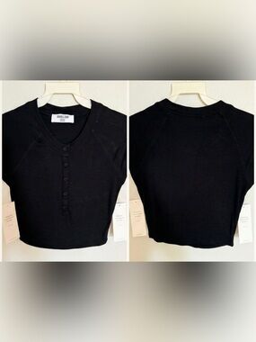 Double Zero Black Henley Cropped Tee - NWT